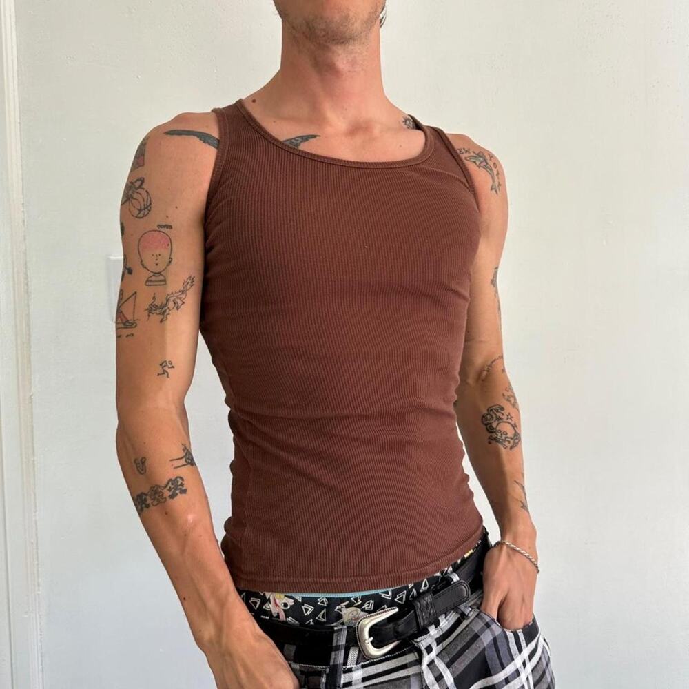 Vintage 00s Y2K Faded Cotton Brown Wet Seal Ribbed Tank Top